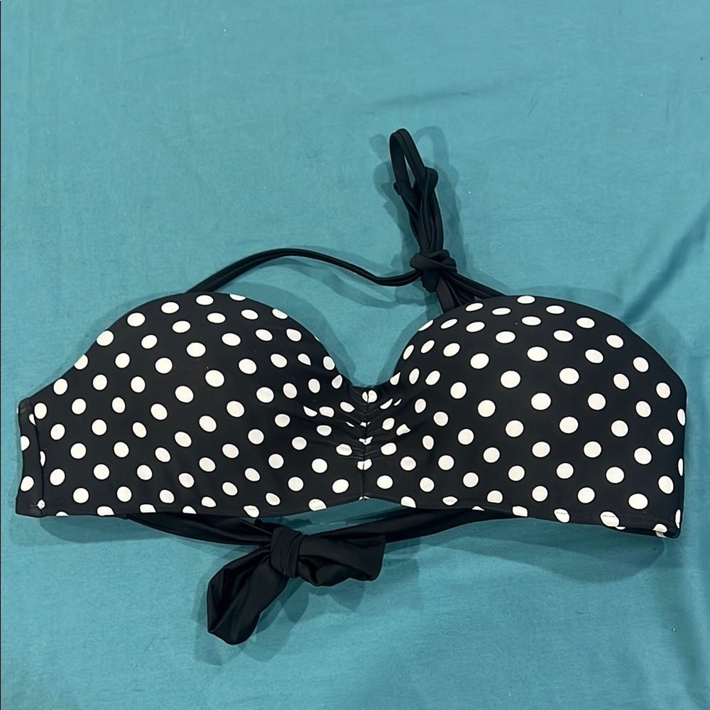 California Waves Black and White Polka Dot Bikini Top